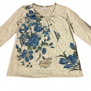 Blue Floral 3/4 Sleeve Top